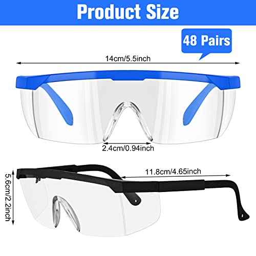 48 Pairs Safety Glasses over Glasses Lab Goggles Protective Eyewear Goggles Anti Fog for Science Classes Women Men(Blue, Black)