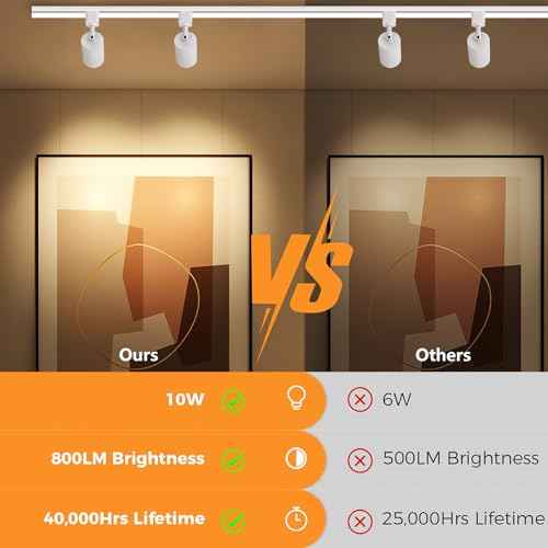 VANoopee 10W Dimmable LED Track Lighting Heads H Type Track Light Replacement Fixtures Bright 3000K Warm White Ceiling Spotlight for Accent Task Art, Flicker Free CRI90+ 24¡Æ 800lm White, Pack of 6