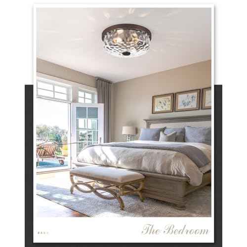 12 Inch Farmhouse Flush Mount Ceiling Light, 2 Light Industrial Close to Ceiling Light, Industrial Ceiling Lighting Fixture for Kitchen Hallway Bedroom Living Room (12.2 Inch Oil Rubbed Bronze)