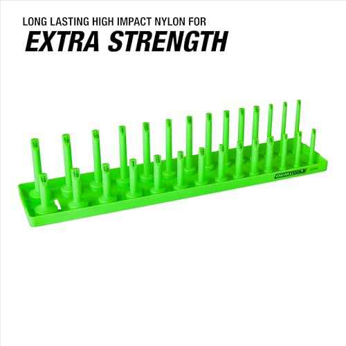 OEMTOOLS 22206 1/2" SAE Socket Tray Organizer, 28 Posts, 14 Sizes, Green Finish
