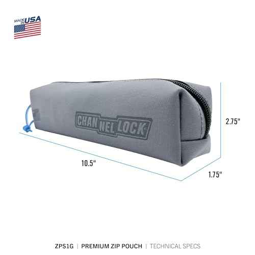 CHANNELLOCK ZPS1G Premium Single Zip Pouch, Water Resistant Tool Bag, LASERLOCK FABRIC, Manufactured to U.S. Military Specifications, 100% Made in USA