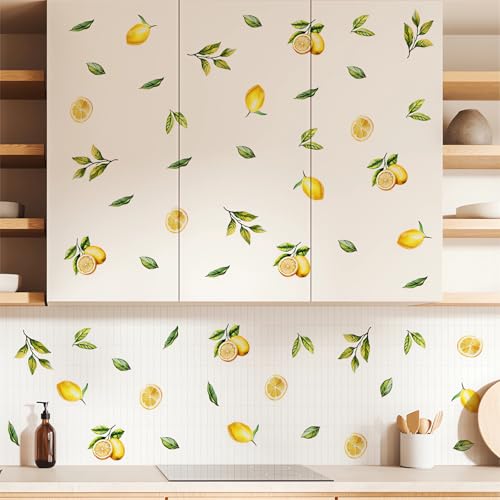 12 Sheets Lemons Wall Stickers, sacinora Lemon DIY Fruit Wall Decals Removable Vinyl Peel and Stick for Kitchen Dining Restaurant Bar Furniture Refrigerator Art Home Decorations