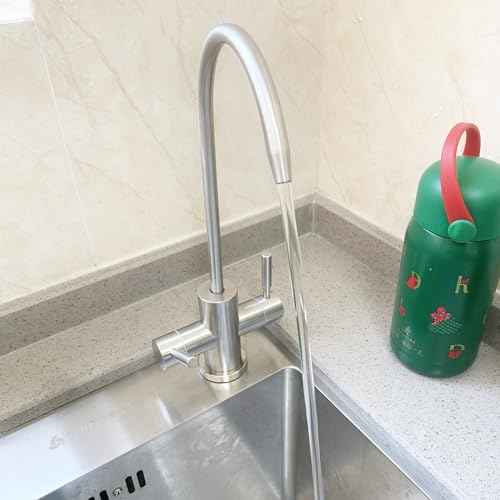Two Way Drinking Faucet with Two Handles, Water Purifier RO Faucet, Stainless Steel Direct Drinking Kitchen tap for Filters, Sparkling, Cold Water