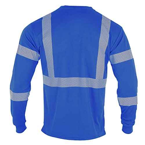 FONIRRA Safety Reflective High Visibility T Shirts for Men with Long Sleeve Construction Work Shirts ANSI Class 1 Blue