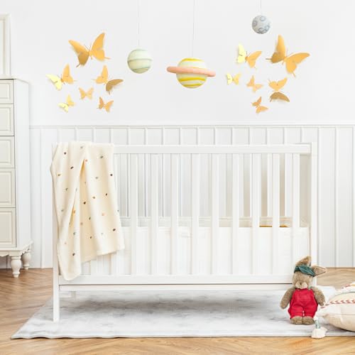 24PCS Metal Gold Butterfly Wall Decor with Hot Melt, 5.9" 3.94" 2.36" 3D Gold Butterfly Wall Decor Adhesive Flying Butterflies for Bedroom Ceiling Living Room Fences Patio Wedding Birthday Party