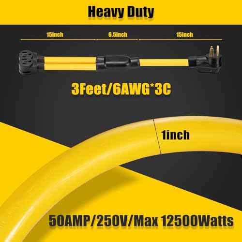 50A NEMA 6-50P to 2 Outlet 6-50R Y Splitter Power Cord Adapter, 3 Prong 6 AWG 250V Welder Splitter Power Extension Cord for EV Charger Dryer, 3 Feet