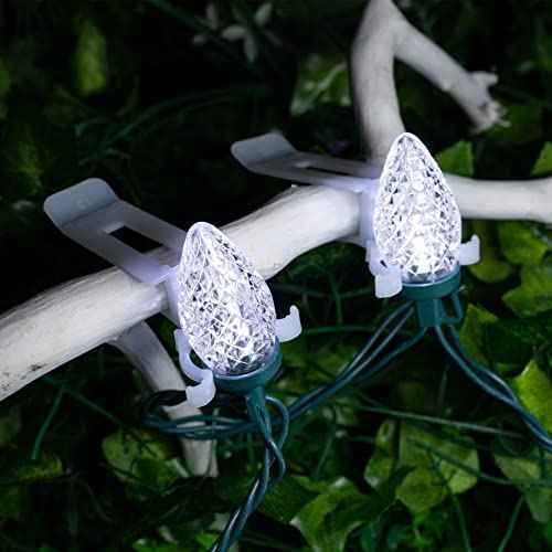 C9 LED Christmas Lights Outdoor, 68Ft 100 LED String with All in One Clips, Commercial Grade Waterproof Outdoor Christmas Lights for House Outside Roofline Xmas Decor, Pure White
