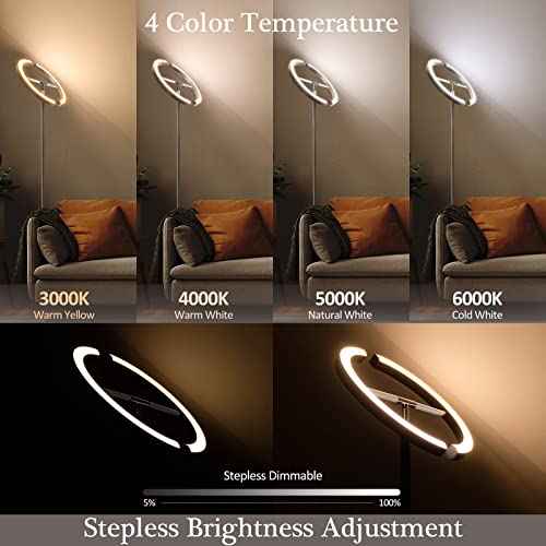 FIMEI Split Floor Lamp, Bright Modern LED Standing Lamp, Stepless Dimming and 4 Color Temperature, Eye-Protection Reading Standing Light for Living Room Bedroom Office, Touch&Remote Control, White