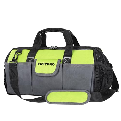FASTPRO 16-inch Tool bag, Wide Mouth Tool Organizer with Large Capacity, Multi-pocket and Adjustable Shoulder Strap