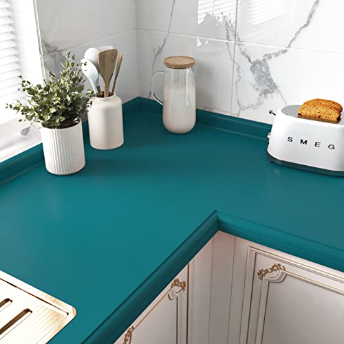 Teal Green Contact Paper for Cabinets Self Adhesive Green Wallpaper Vintage Kitchen Countertop Peel and Stick Wallpaper for Bathroom Bedroom Wall Desk Shelf Liner Vinyl Roll 15.75 x 80 in