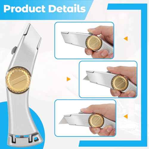 2PCS Silver Retractable Utility Roofing Knife, Heavy Duty Utility Knife for Drywall, Vinyl, Carpet Cutting, Metal Roofing Tools with Portable Storage Sheath, Replacement Blades£¨Upgraded£©