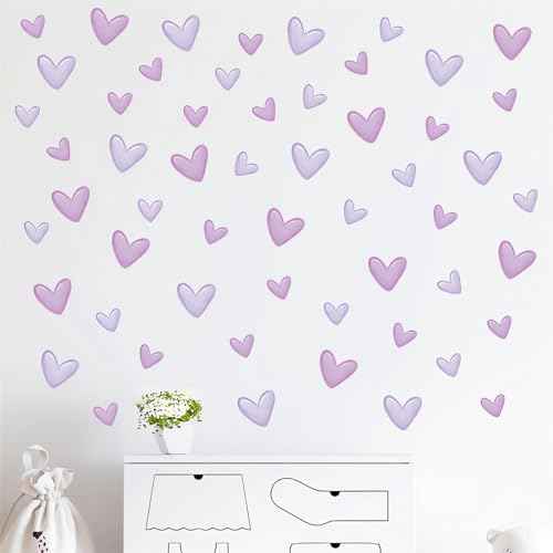 12 Sheets 120 Pcs Purple Love Heart Graphics Wall Stickers, sacinora Romantic Love DIY Wall Decals Removable Vinyl Peel and Stick for Baby Girl Nursery Bedroom Art Home Decorations