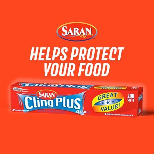 Saran Cling Plus Clear Plastic Wrap, Bulk Food Storage, Easy Dispense, 2,400 Sq Ft Roll