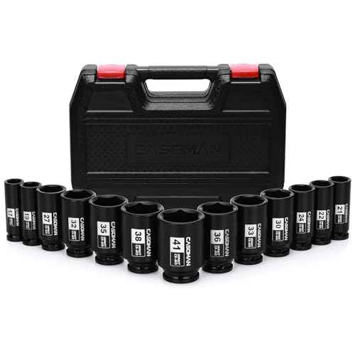 CASOMAN 1/2¡± Drive Deep Big Impact Socket Set, 13-Piece Large Spindle Axle Nut Impact Wrench Socket Set, 6 Point, CR-MO, Metric, 17mm - 41mm