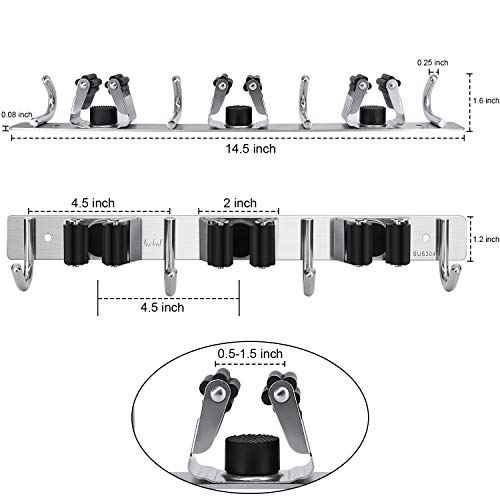 Broom Hanger Wall Mounted, 2PCS Mop and Broom Holder Wall Mount Garage Organization and Storage Stainless Steel Kitchen Tool Organizer Wall Hanger for Laundry Room Garden Garage Closet Kitchen