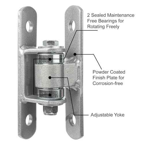 Heavy Duty Bolt on Sealed Bearing Outdoor Gate Hinges - Bolt onto Gate and Post for Large Heavy Driveway Gates Up to 1100 Pounds, Adjustable Yoke Pivot CI3700 Gate Hinge (Sold as a Pair)