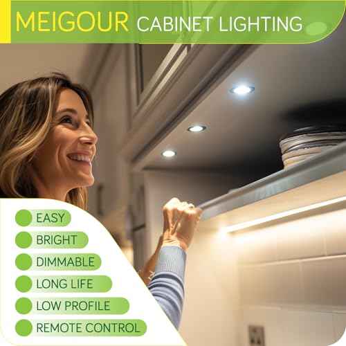 Under Cabinet LED Puck Lights Kit, Kitchen Hutch Shelf Lighting, Parallel Connection, 120VAC Wall Plug & Hardwired, Remote Control Dimmable, Warm White, 16 Lights