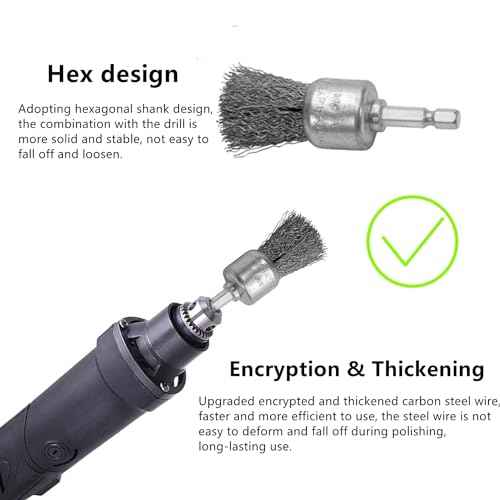 Abrasive Wire Pen Brush Set for Drill - 1/4 Inch Hex Shank 1 Inch Wire Pen Brush - Stainless Steel Crimped Carbon Steel Brush for Rust,Cleaning,Deburring,Removing Paint-2pcs