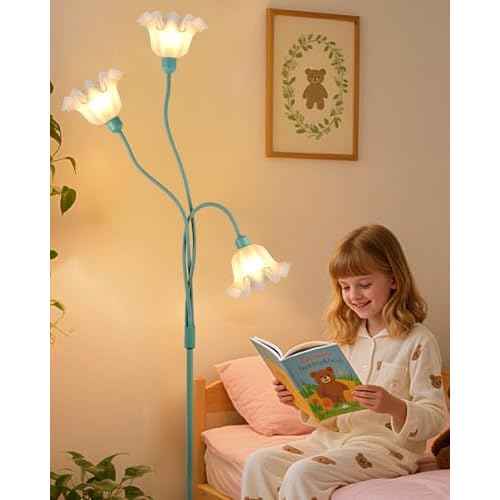 Lightdot Flower Floor Lamp for Living Room Modern Tree Floor Lamp with DIY Branch Goosenecks, Spring Green 3-Light Standing Lamp for Bedroom Kids Room