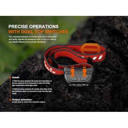 Fenix HL18R-T V2.0 800 Lumen Trail Running Headlamp, USB-C Rechargeable, White and Warm White Lights, Red Lights, Compatible with 3X AAA Batteries, (Black)
