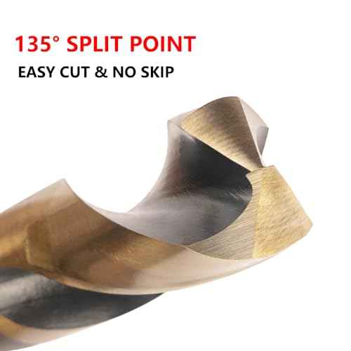 1-1/2 Inch Cobalt Drill Bit 1.5" HSSCO High Speed Steel M35 S&D Twist Drill Bit for Stainless Steel 1/2" Reduced Shank 6" OAL 135-Degree Split Point