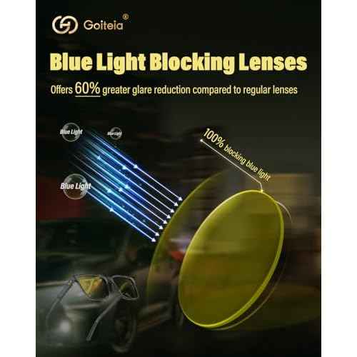 Goiteia Night Driving Glasses for Men Women, Yellow Glasses for Rainy Days, Anti Glare from Front and Rear Headlight
