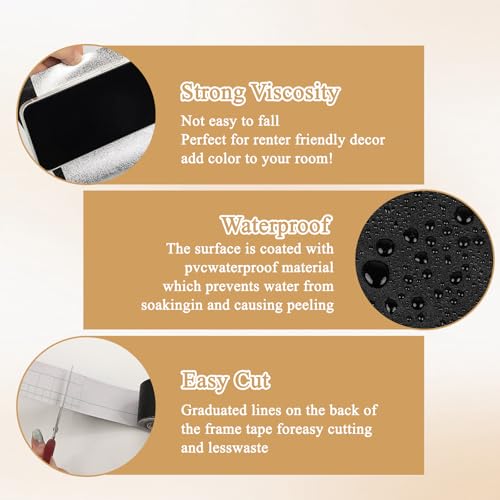 2-Pack 393" Black Wood Grain Mirror Frame Border Peel and Stick Wallpaper - Removable Waterproof PVC Wallpaper Border Peel and Stick Trim for Bathroom Mirror Frame, Cabinet, Ceiling & Tv Edges