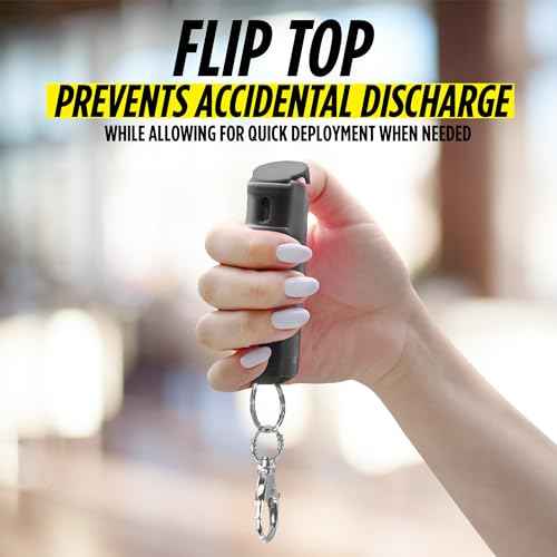 Pepper Spray Keychain Flip Top Safety, Police Strength Keychain Pepper Spray for Women, Men, 16 ft Range, Finger Grip for More Accurate, Quick Release Keychain for Easy Carry, Fast Access