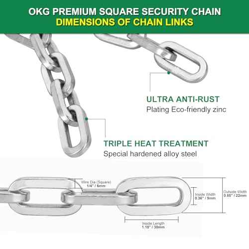OKG Security Chain - 2ft x 1/4" Thick Outdoor Gate Chain, Cut Proof Chain Made of Hardened Alloy Steel Chain for Fences, Bicycles, Scooters, Pet Cages, Barn Door (Silver, No Lock)
