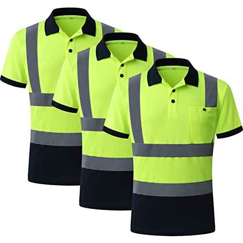 JKSafety 3 Pack Hi-Vis Safety Daily Work Construction Polo Shirts for Men for Women Polos de construcci?n de seguridad hv (066-3P-YNavy, L)