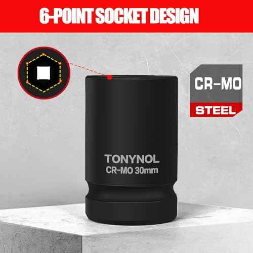 3/4 Inch Drive Deep Impact Socket Set,6-Point,Metric Size(22mm to 41mm),10 Pcs,Cr-Mo.Heavy Duty Impact Socket Set,With a Storage Case.