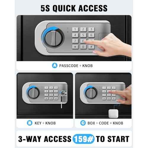 Small Safe Box for Home - 1.0 CuFt Mountable Cabinet with Motion Light & Dual Alarm, Digital Keypad & Override Key, Removable Shelf - Compact Black Safe for Cash, Jewelry, and Documents