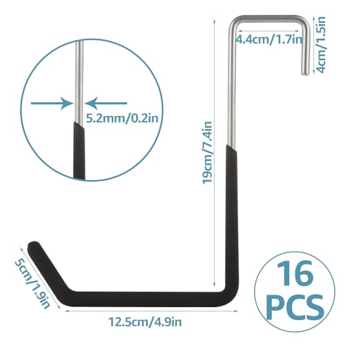 Acrux7 16 Pack Rafter Hooks Heavy Duty Rafter Hanger Vinyl Coated Large S Hooks for Hanging Ladder Bike Hangers Garage Storage Organizer (Black)