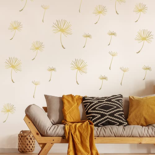 66 Pcs Wall Decals Peel and Stick Dandelion Wall Stickers Metallic Flower Murals Floral Decor Sticker for Bedroom Bathroom Living Room Nursery Office Decor(Gold,6 Pcs)