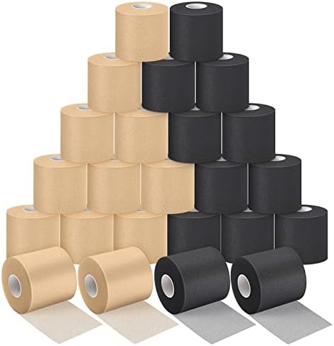 24 Pieces Foam Underwrap Tape Sports Prewrap Athletic Tape Foam Pre Wrap for Ankles Wrists Hands and Knees(Black, Beige)