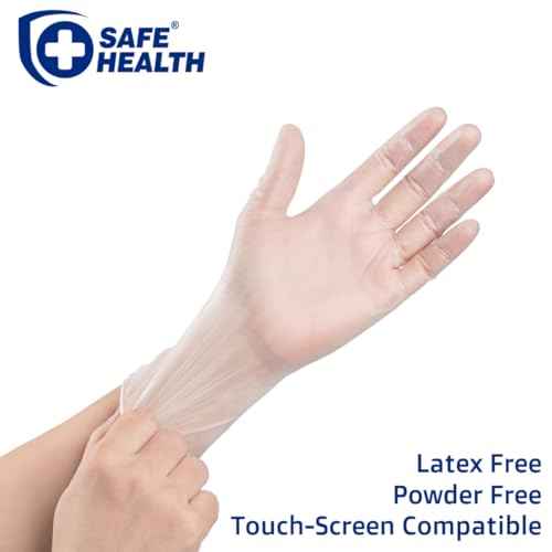 Safe Health Vinyl Exam Disposable Gloves, Free of Latex & Powder, Clear, 3.5 Mil, Medical Grade