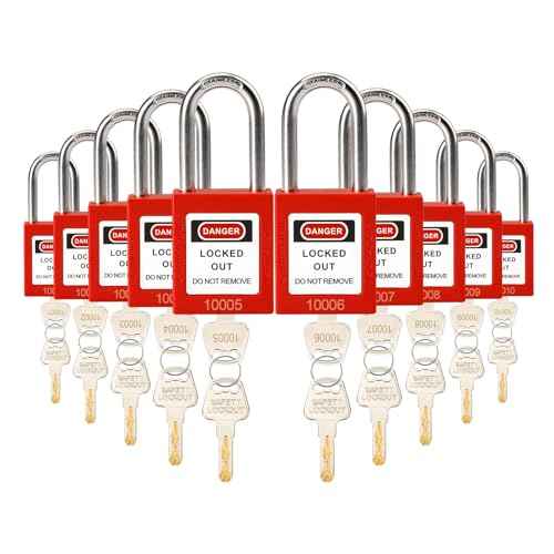 10 Red Lockout Tagout Locks Set,Keyed Different,2 Keys Per Lock,OSHA Compliant Safety Padlocks for Lockout Stations and Devices