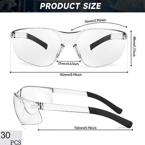 30 Pack Safety Glasses ANSI Z87.1 Scratch Resistant Eyewear for Women Man Lab Goggles Eye Protection