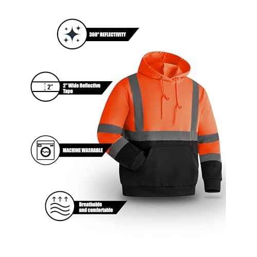 Ubon Hi Vis Hoodies for Men, High Visibility Hoodie Reflective Safety Sweatshirts Construction Workwear Black Bottom