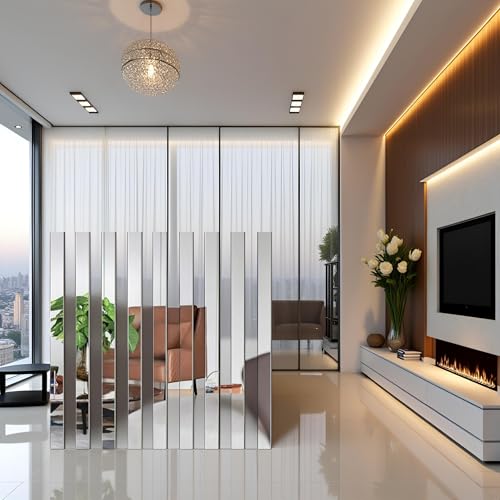 10 Pcs White Mirror Wall Stickers Striped Design Mirror Art Tile Decal, DIY Self Adhesive Wall Line Border Decals, Removable Acrylic Sheets Wall Murals for Home Decor, Wall Stickers and Murals 2¡¿20cm