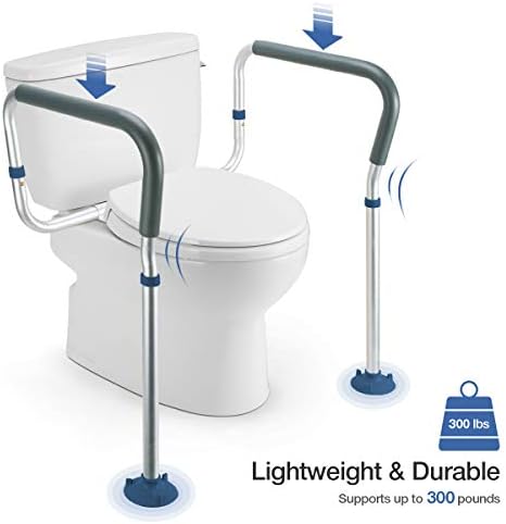 GreenChief Toilet Safety Rail, Medical Bathroom Safety Frame for Elderly, Handicap and Disabled - Adjustable Handrails for Toilet Seat Toilet Handrails Helper, 2 Additional Rubber Tips