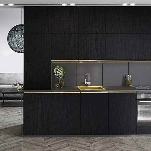 Black Wallpaper - Wood Peel and Stick Wallpaper ? Black Wood Self-Adhesive & Removable Wall Paper for Countertop Furniture Kitchen Wall, Countertop Contact Paper, Easy to Clean, 24''¡¿393'' Vinyl