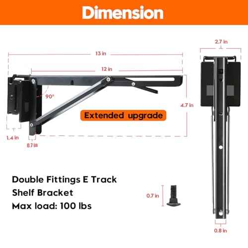 12 Inch Double Fittings E Track Shelf Bracket - Durable Hinged Collapsible Table Brackets - 4 Pack Black Powder Coating E-Track Accessories for etrack Workbench Shelves