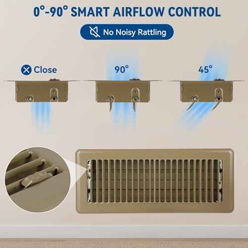 4" x 12" Floor Register Vent Covers 6-Pack, Walkable Powder-Coated Metal Vent Covers with Adjustable Airflow, Curved Safe Edges for Floor/Wall, Brown