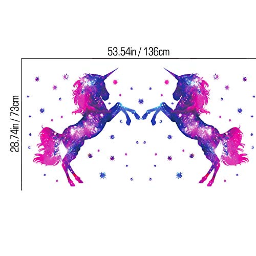 RW-D80 Dream Galaxy Purple Unicorn Wall Decals Removable Unicorn Wall Stickers with Glowing Stars Peel and Sticks Wall Art Decor for Kids Boys Girls Bedroom Nursery Bedroom Party Home Decoration
