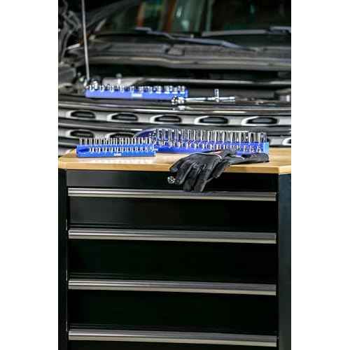 ARES 60036-3-Piece Blue Metric Magnetic Socket Organizer Set - Includes 1/4-Inch, 3/8-Inch, and 1/2-Inch Socket Holders - Holds Standard Size and Deep Size Sockets - Keeps Your Tool Box Organized