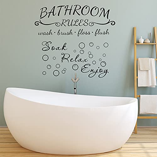 4 Pieces Bathroom Wall Decals Sticker Toilet Rules Soak Relax Enjoy Bathroom Rules Wash Your Hands Love Mom Wall Quote Saying Stickers Vinyl Art Decor for Home Restroom (Black)