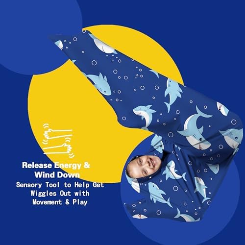 Shark Dynamic Movement Sensory Body Sock - Stretchable Sensory Sack - Help Kids Relax and Focus - Stress Relief Anxiety Autism ADHD Tactile Items for Therapeutic Play (Medium)