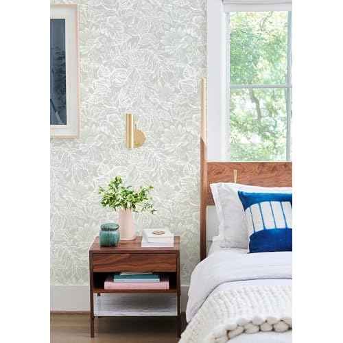 Peel and Stick Wallpaper Modern Wall Paper Green Boho Contact Paper Bedroom Bathroom Wallpaper Peel and Stick Light Green Tropical Leaf Removable Self-Adhesive Wall Decor 17.3" x 118"