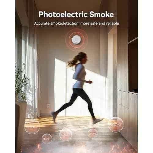 SITERWELL Smoke Detector 10 Year Battery Operated, Smoke Alarm with Photoelectric and Rlectrochemical Sensors, Fire Alarm with Bilingual Voice Alerts for Bedroom, Meets UL217-9th Standards, 1 Pack